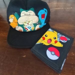 Boys Pokemon Bundle Trucker Snap Back Hat and Wallet Velcro